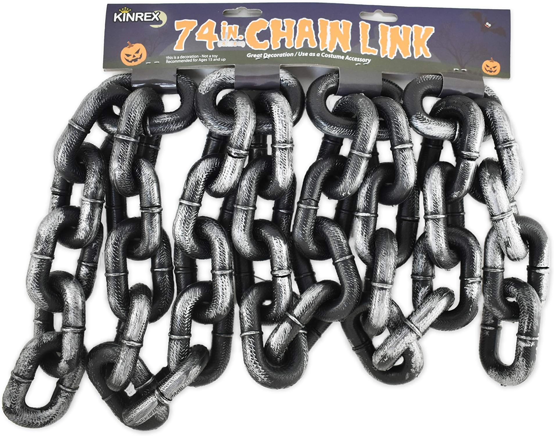 KINREX Halloween Chain Link - Halloween Costume Accessory Decoration - Grey and Black - Made of Plastic - Measures 74 Inches