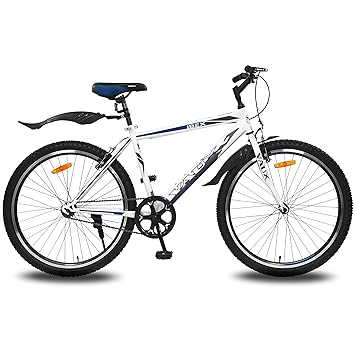 Vaux Ibex 26T Cycle for Men with V-Brakes, Single Speed Bicycle for Boys with Steel Frame, Rigid Fork, Double Alloy Rims & Ralson Tyres, Get Accessories: Mudguards, Bell & Lock(Matte-Blue)