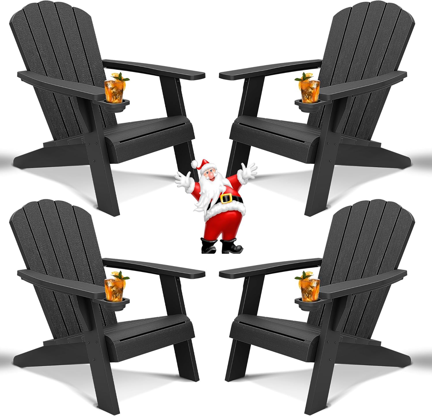 Outdoor Adirondack Chairs Set of 4,Black Wooden Textured Lawn Chairs,Plastic Patio Chairs,Modern Heavy All-Weather Adirondack Chair,Backyard Patio Lawn Poolside Fire Pit