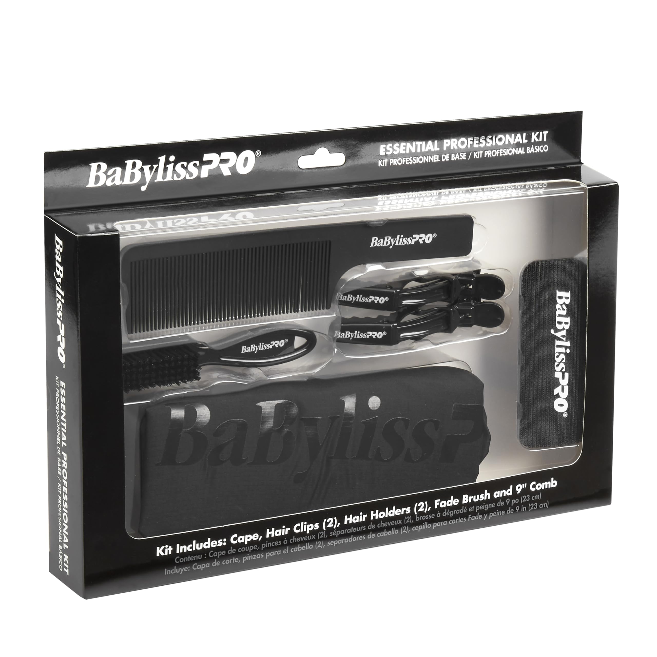 BaBylissPro Essentielles Profi-Set – Friseurumhang, Kamm, Verblassbürste, Haarspangen und Haarhalter