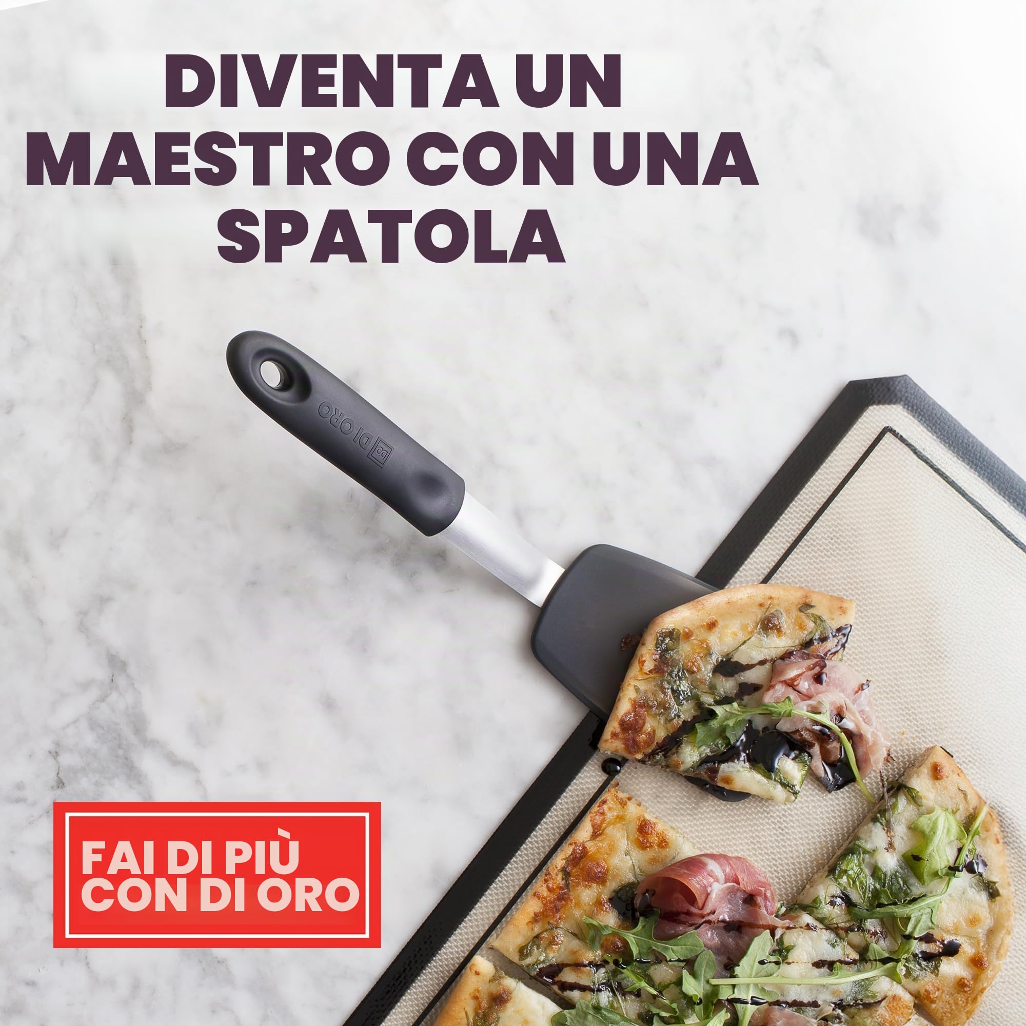 DI ORO® - Serie Chef - Spatola standard in silicone e acciaio inossidabile - Resistente al calore fino a 315°C - La migliore paletta da cucina - Perfetto per uova e frittelle