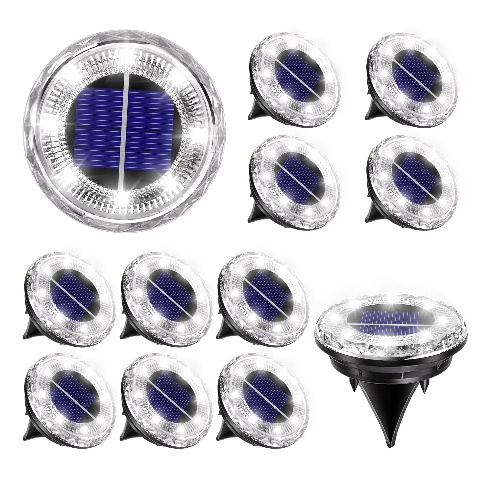 Wudyfei Solar Lights Outdoor Garden, 12 Pack Solar Garden Lights Outdoor Waterproof IP65, 8 LEDs Small Solar Ground Lights for Pathway Lighting, Driveway, Lawn, Patio, Walkway & Landscape Lighting