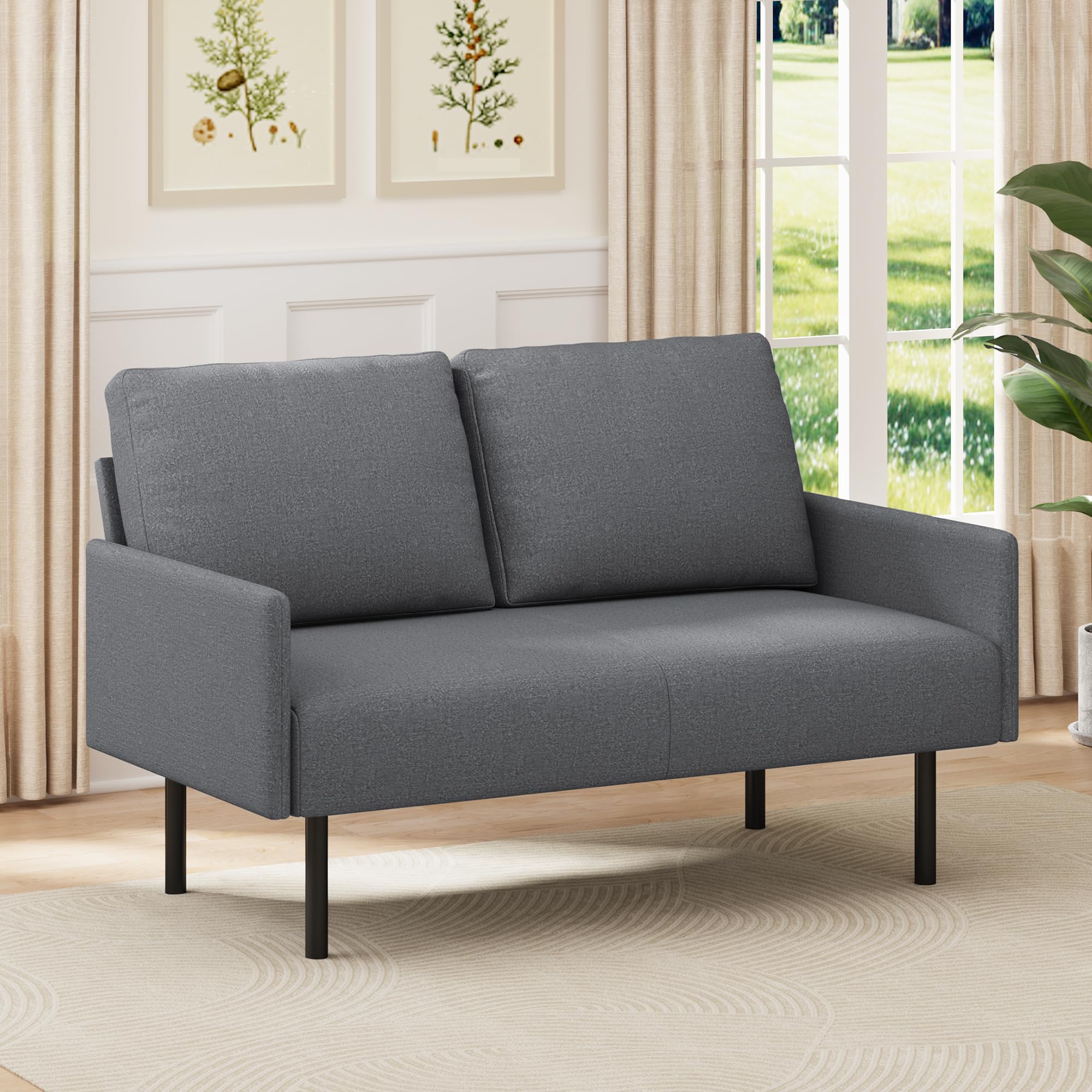 Sofá de Terciopelo de Rizo, Sofá Doble Ergonómico，Gris Oscuro | Espuma elástica relleno, armazón metálico reforzado, diseño minimalista versátil， Ideal para salones pequeños, apartamentos