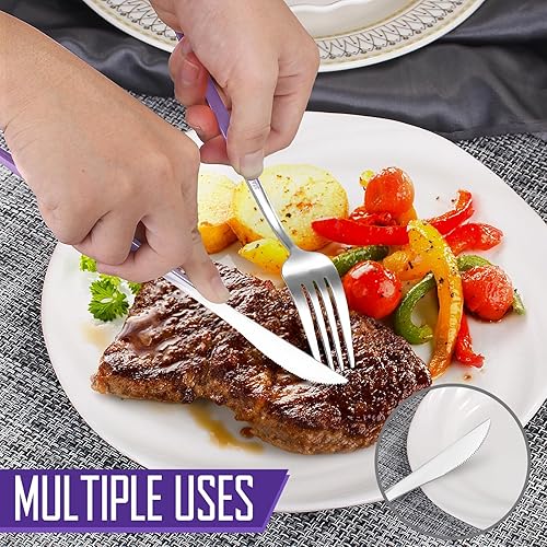 Miniatura 5 de Juego de cubiertos de acero inoxidable de 20 piezas, color morado degradado, juego de utensilios de cocina para 4, incluye cuchillo, tenedorcuchara,