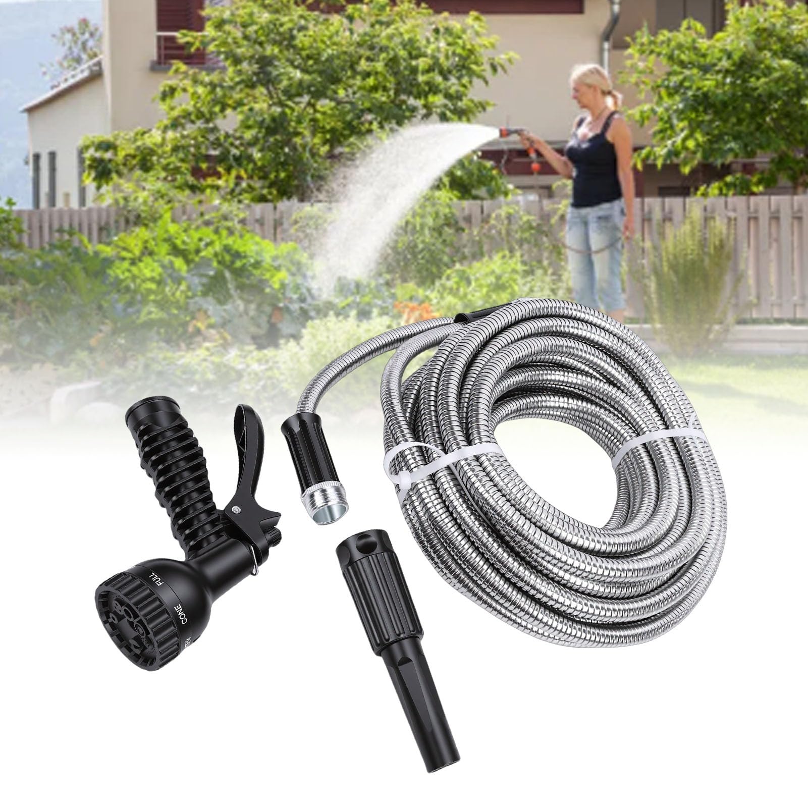 Ausla Erweiterbarer Gartenschlauch, Edelstahl-Wasserschlauch mit Verstellbarer Sprühdüse, Flexible Außenwasserleitung für Gartenbewässerung, Rasenpflege, Autowäsche, Reinigung (75 Fuß)