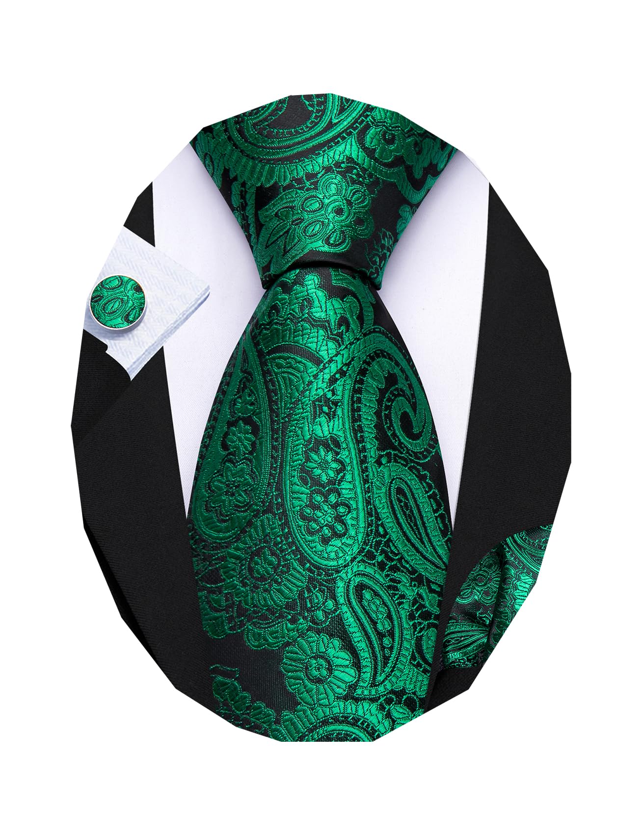 Barry.Wang Men Tie Sets Paisley Silk Necktie Pocket Square Cufflinks