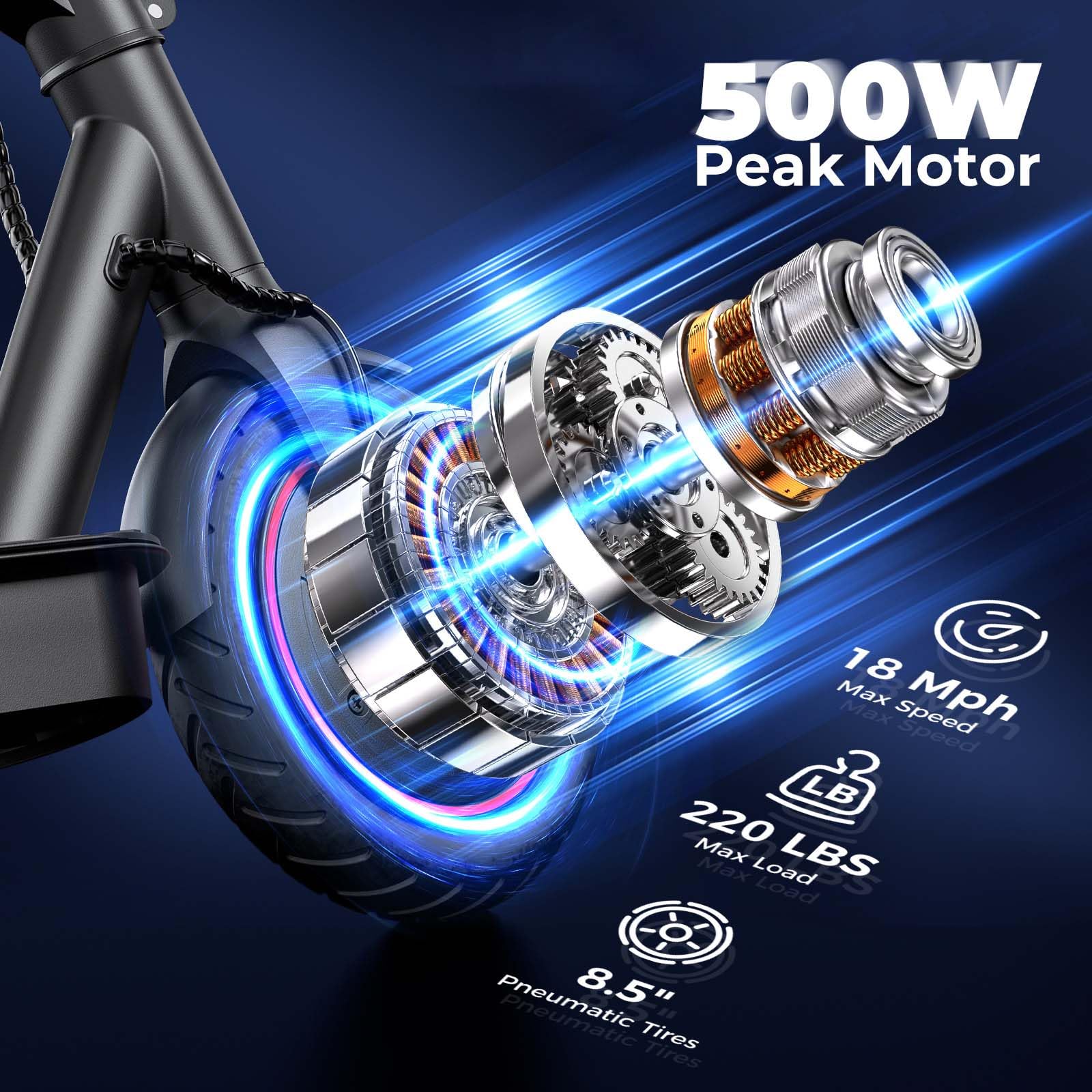 Electric Scooters - 500W/1000W Adult Electric Scooter, 18/25 MPH Top Speed, 8.5'' Tires,21/28 Miles Long Range, Portable E Scooter for Adults and Teens