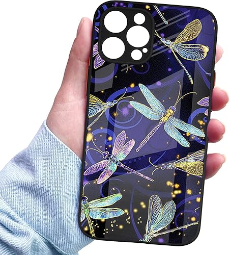 Miniatura 2 de BGZDZDN Funda morada para iPhone 13 Pro Max, diseño de libélula con bonito diseño de libélula para niñas y mujeres con parte trasera de vidrio