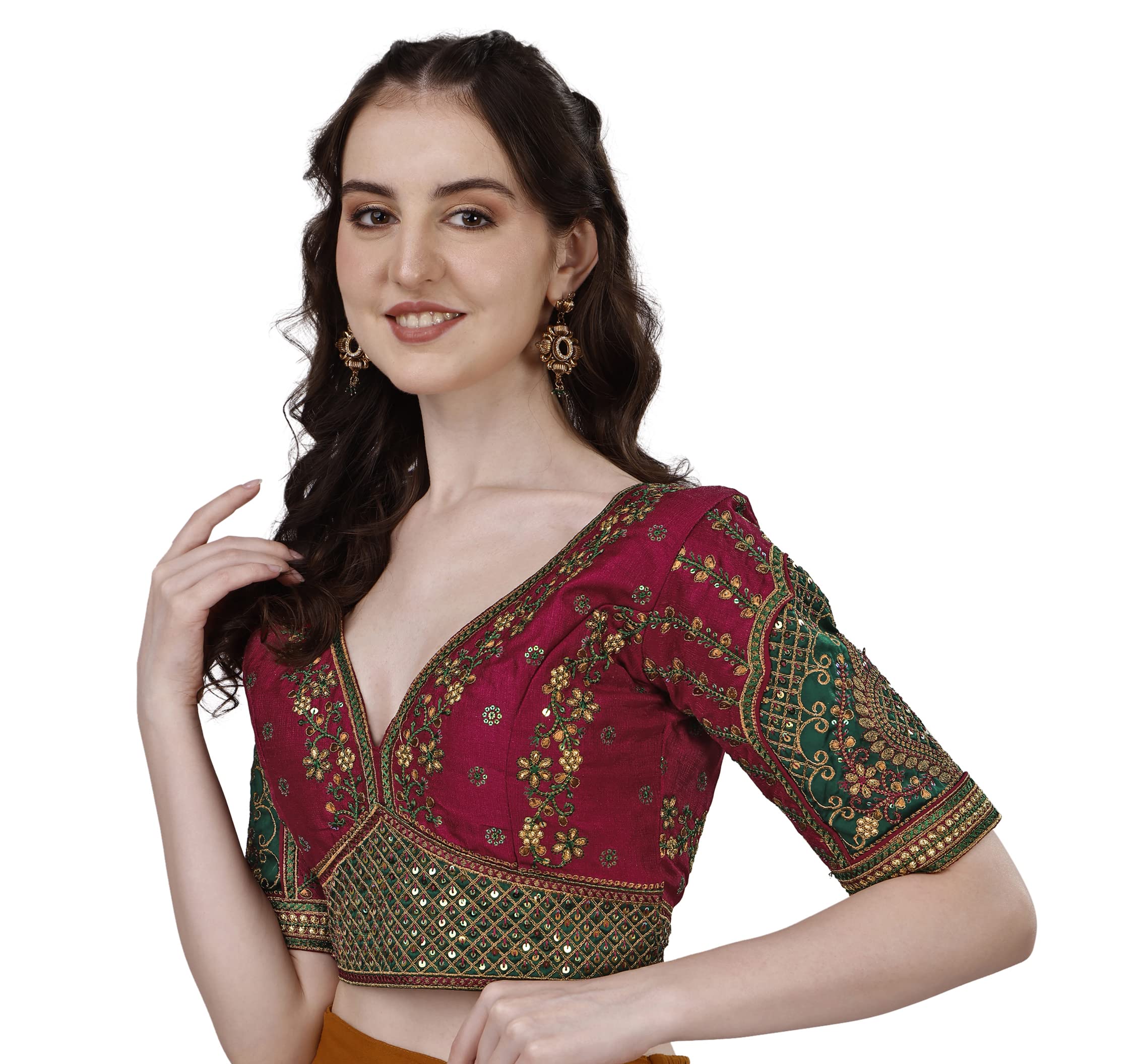 Vihu Fashion Embroidery Work Readymade Blouse (42, Maroon)