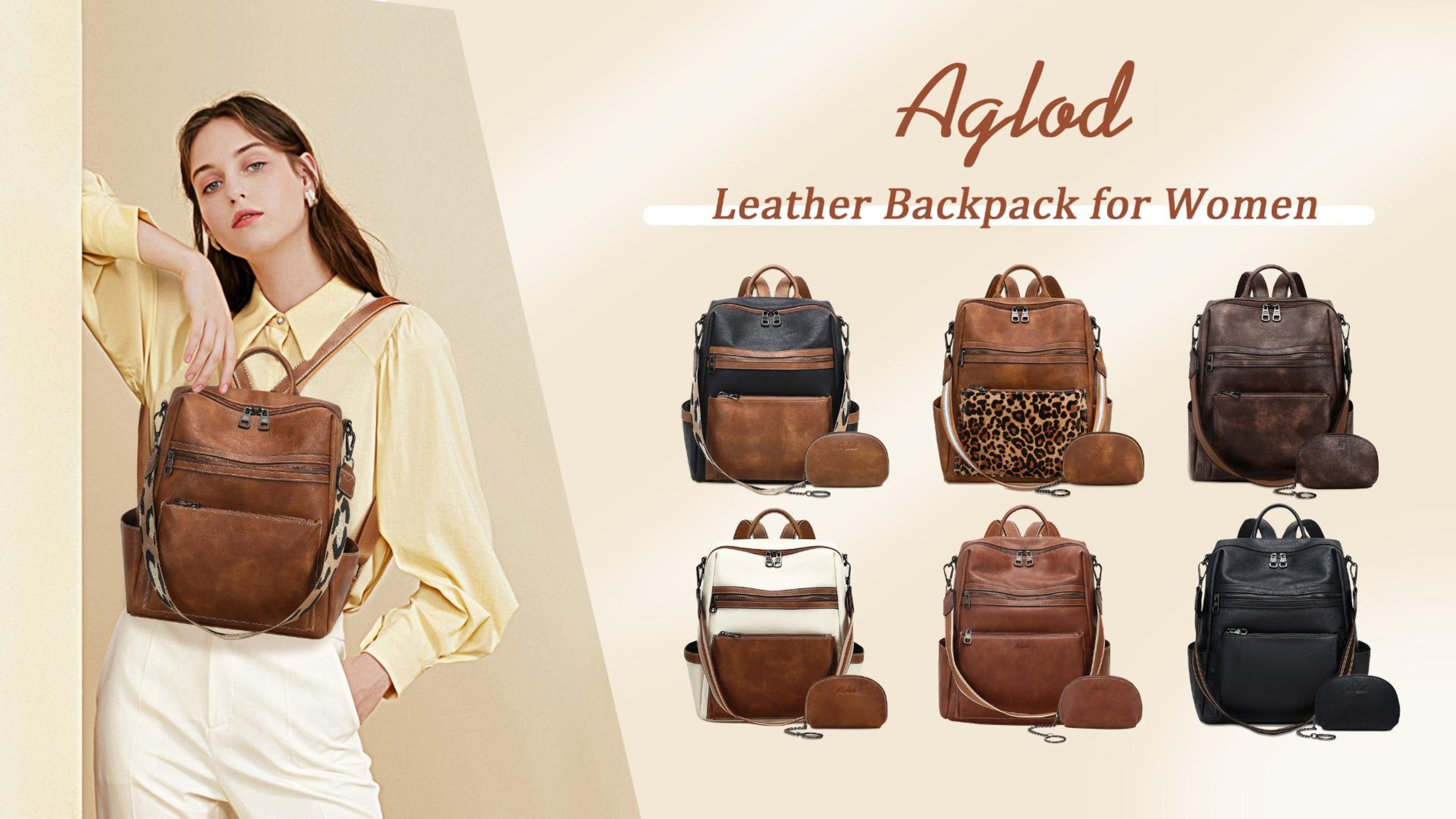 3417 Backpack Purse PU Washed Leather Large Capacity Rucksack Shoulder Bag Women main image 2