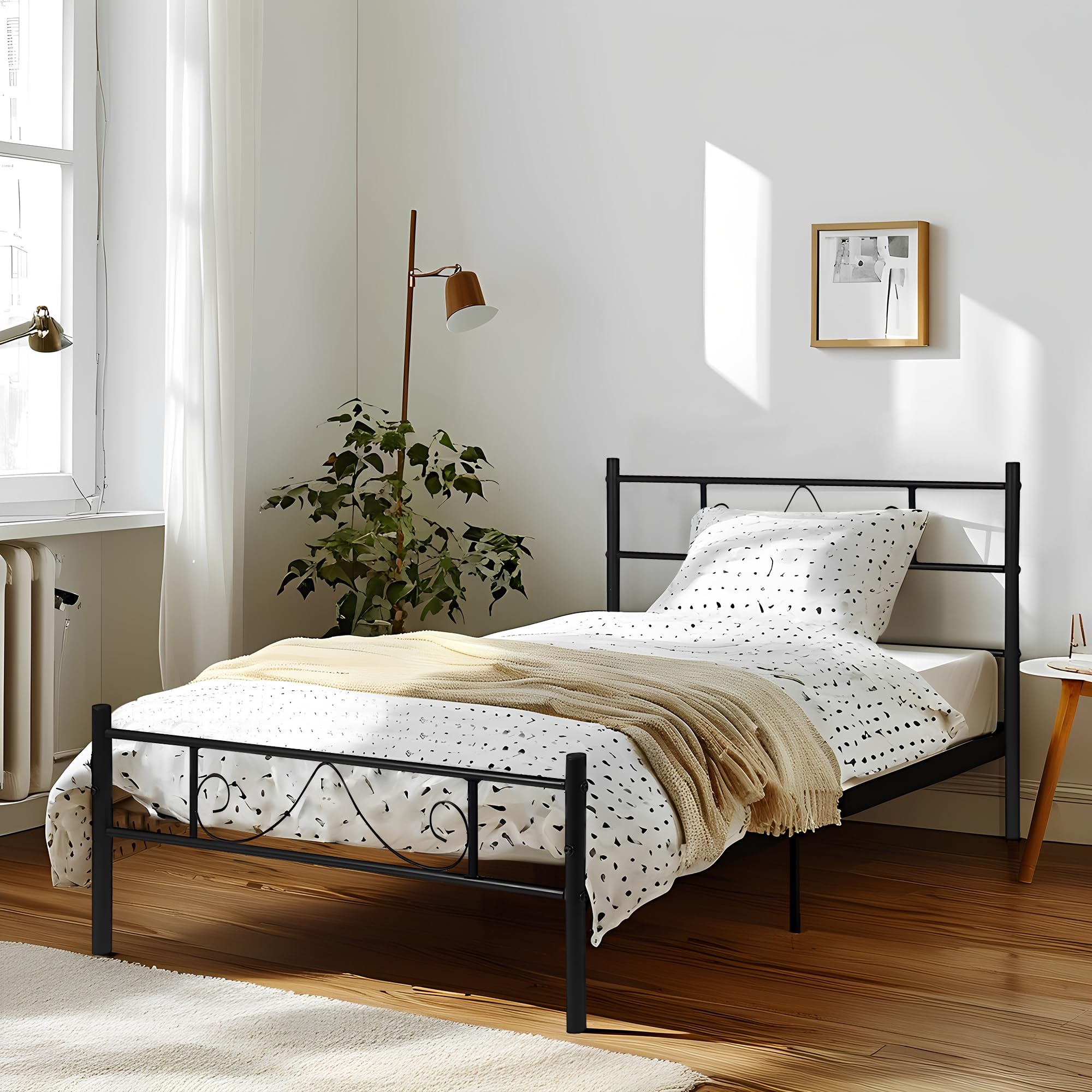 HOMYLIN Lit Simple avec Cadre en métal Simple et Moderne, lit en métal pour Adolescents/Adultes, adapté pour la Chambre, Le dortoir d'étudiant et d'autres scènes Multiples, avec des Lignes Simples en
