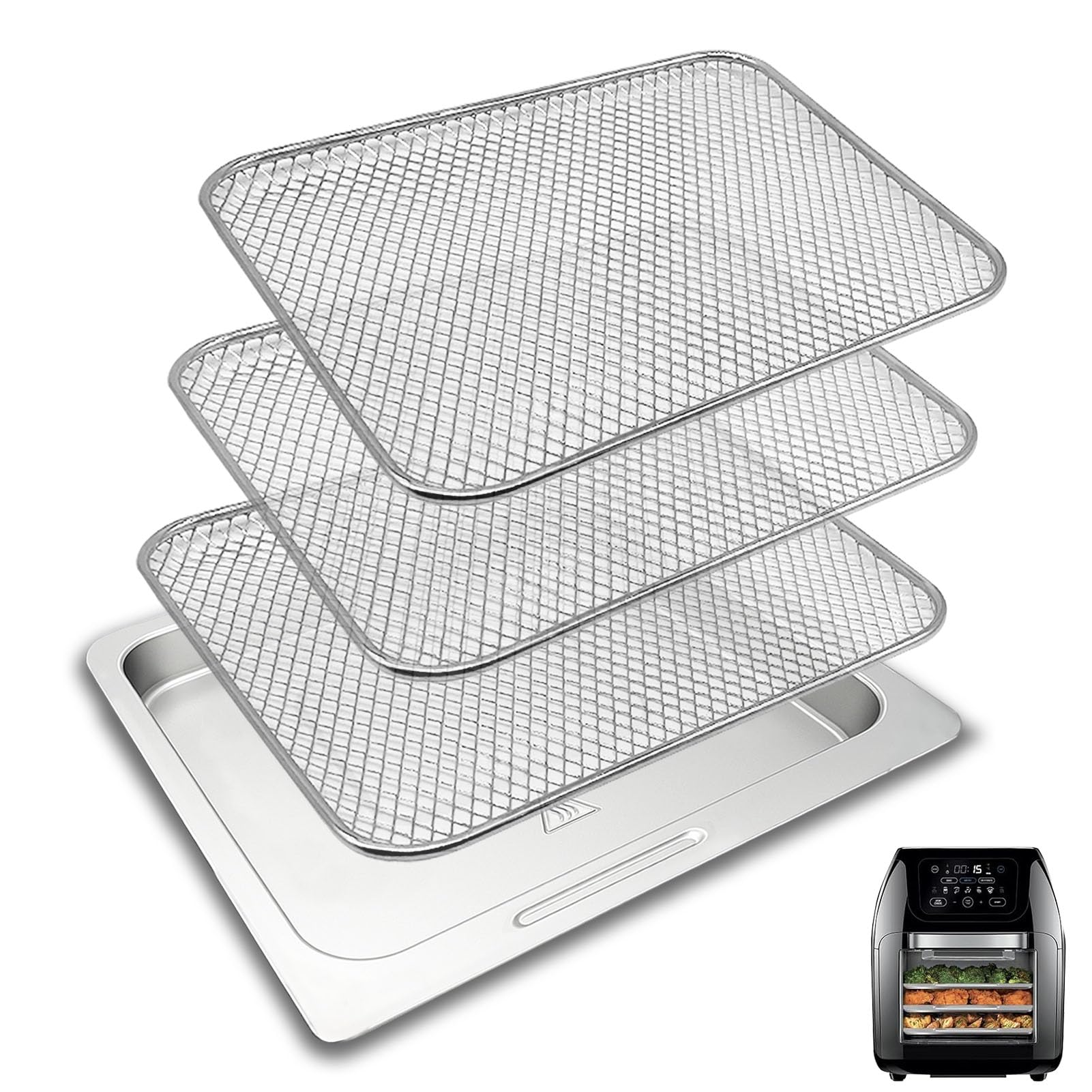 GCQ Air Fryer Replacement Parts for Chefman Multifunctional Digital Air Fryer 17 Touch Screen Presets Fry XL 10L 10Quart, Food Grade Air Fryer Accessories Grill Pan Plate Crisper Plate Tray Rack