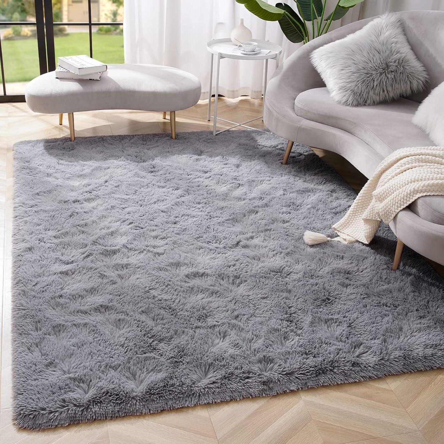 MOONLIGHT20015 Shaggy Area Rugs for Living Room Bedroom 3x5 Feet Grey, Fluffy Soft Throw Rug for Entryway Indoor Floor Carpet, Fuzzy Shag Rug for