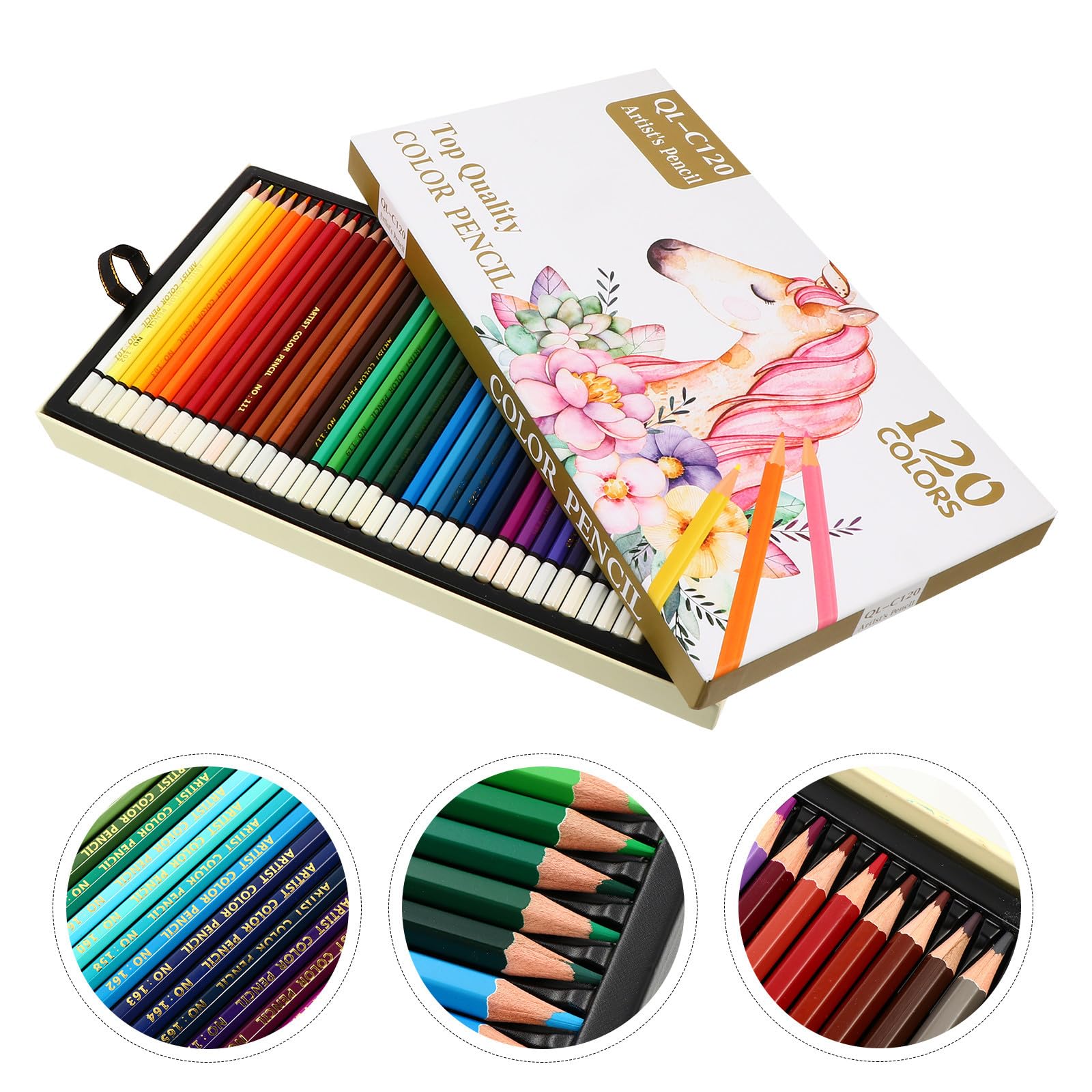 Crayons de Couleur Gras Hexagonaux Blancs en Bois, 120 Pièces