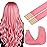 GOO GOO Tape in Hair Extensions Human Hair, Peach Pink, 16inch 25g 10pcs, Colored Tape ins Human Hair Extensions, Silky&Soft Invisible Tape Ins, Hair Highlighted for Party