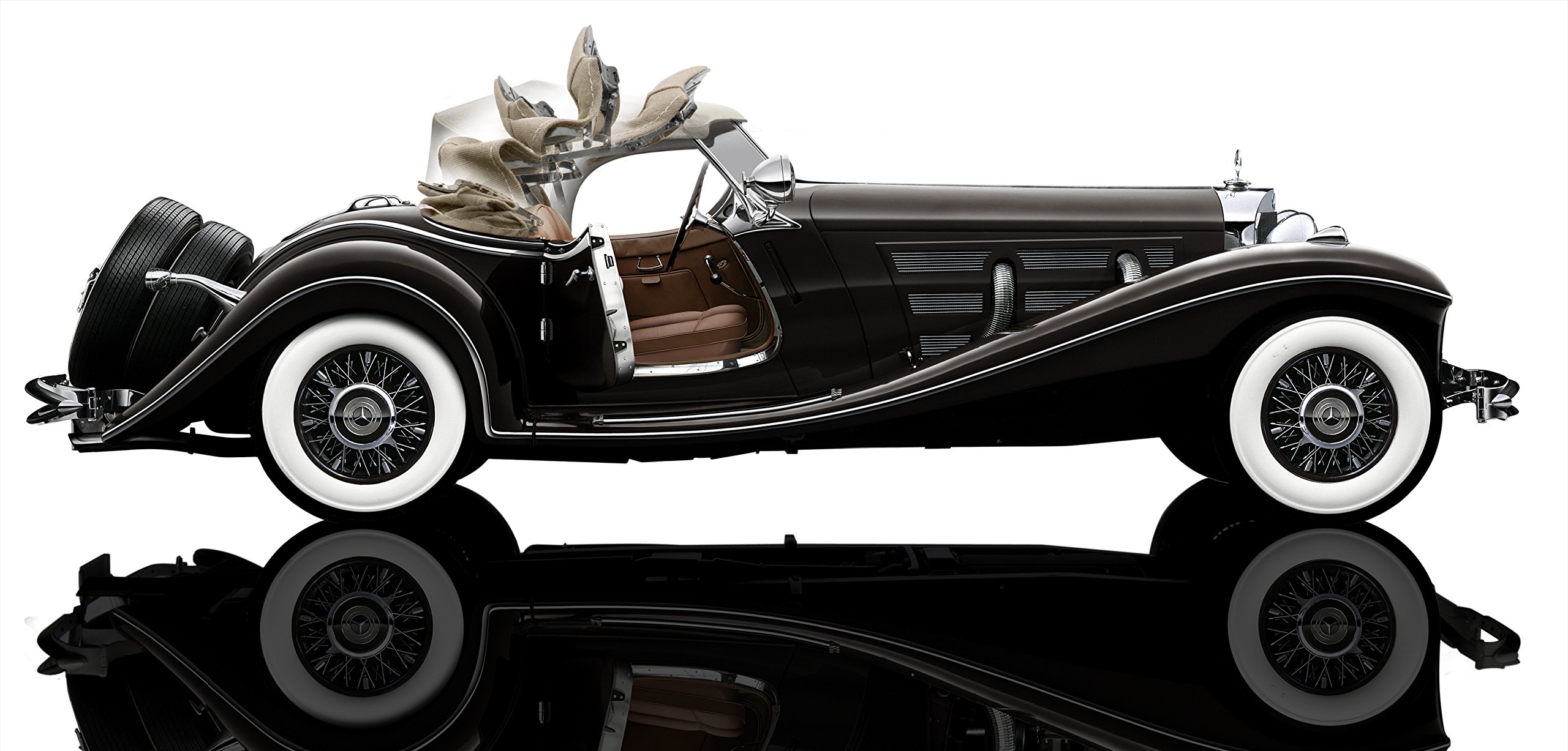 Bauer Exclusive Mercedes-Benz 500 K Spezial Roadster 1934: Originalgetreues, limitiertes Modellauto 1:12, Türen und Motorhaube beweglich, dunkelbraun (S018H)