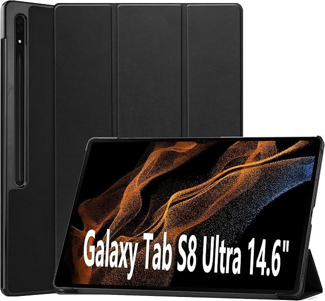 DOHUI Case for Samsung Galaxy Tab S8 Ultra 14.6 inch, Ultra Slim Lightweight PU Leather Magnetic Cover Case with Stand for Samsung Galaxy Tab S8 Ultra Tablet (Black)