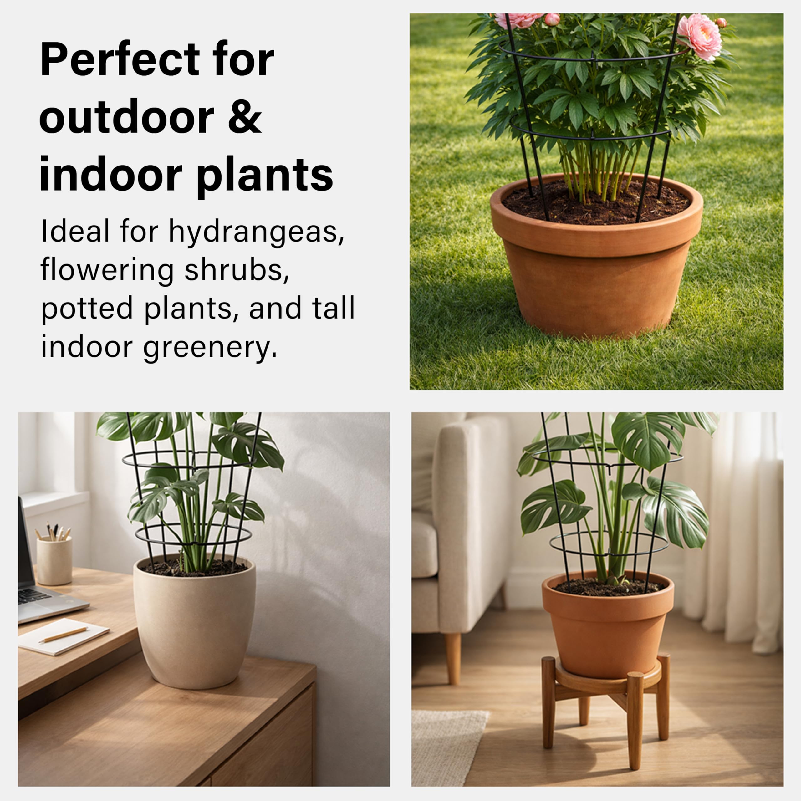 2 Pack Peony Support Frame, Heavy Duty Rust-Resistant Steel Peony Plant Support Ring Outdoor Garden Flower Border Cage for Perennial Plants, 66cm Tall — view 6