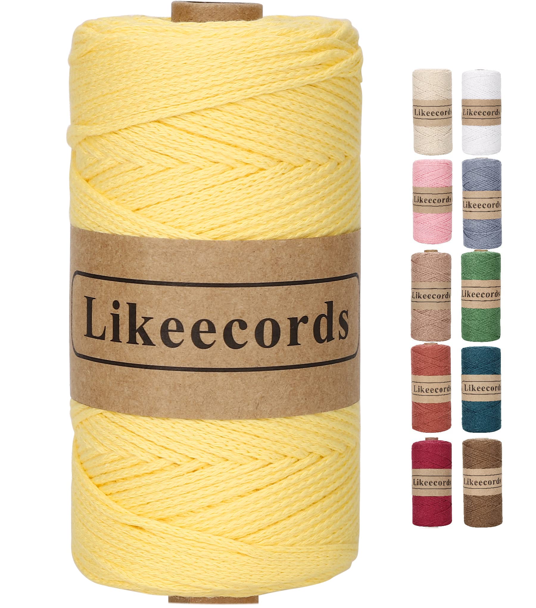 Likeecords 100% Cotton Crochet Bag Cord 2mm 170m Macrame Cord 2mm Crochet Thread Macrame Rope Gift for Knitter (Lemon Yellow)