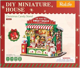 Rolife Miniature House Christmas Cake Stand, 170 Pieces Mini House Yourself Building Craft Set Adults for Teenagers No Glue Required, Dollhouse Tiny House Building Kit 3D Puzzle Christmas Decoration