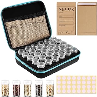 30 Slots Seed Storage Organizer with 20 Seed Envelopes, Sturdy Seed Organizer Storage Box with Zipper Bag Label Stickers(Seeds not Included), Seed Storage Container for Flower Plants Garden