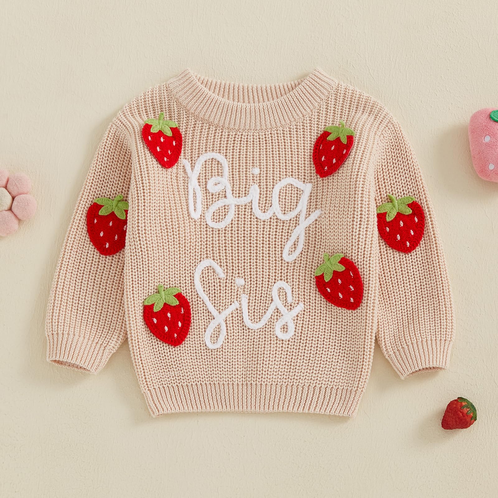 Aiwpstoin Toddler Baby Girl Sweater Cute Embroidered Long Sleeve Crew Neck Knit Pullover Sweatshirt Fall Winter Spring Clothes (Beige, 3-4 Years)