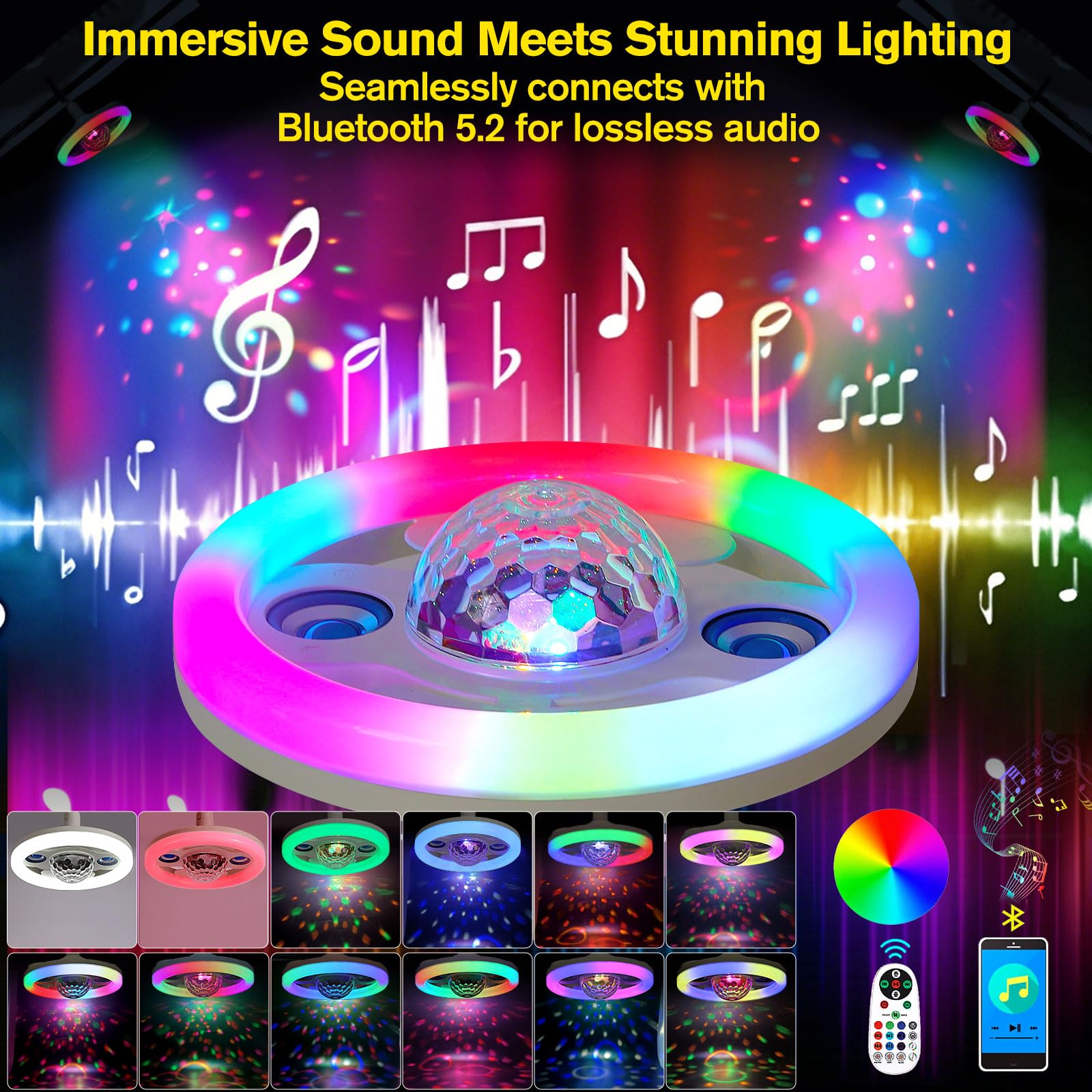 Musik-synchronisierte LED-Partylichter mit Bluetooth-Lautsprecher, energieeffizient, Stroboskop & Farbverlauf, ideal für Tanzflächen, Geburtstagsfeiern & Hausunterhaltung (Disco-Licht ohne Ständer)