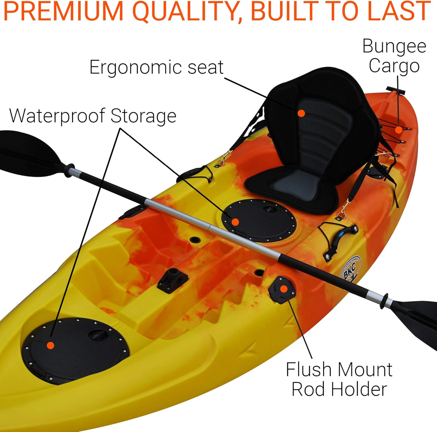 BKC FK184 9' Single Sit On Top Fishing Kayak W/ Seat and Paddle Included Solo Sit-On-Top Angler Kayak