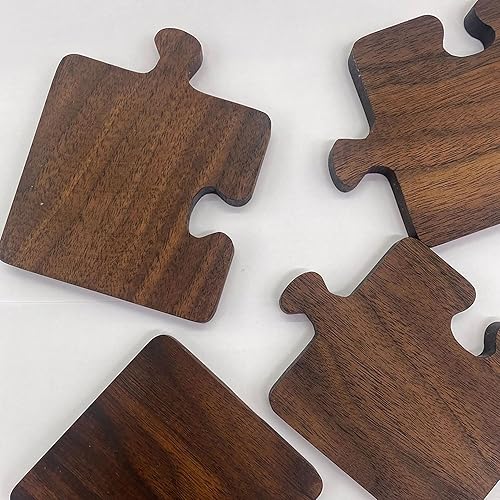 Miniatura 8 de Premium Black Walnut Wooden Puzzle Coasters, Set of 4 Natural Wood Log Tea Coaster with Brio Wax Finish Plate Mat Wooden Coffee Mat Table Placemats