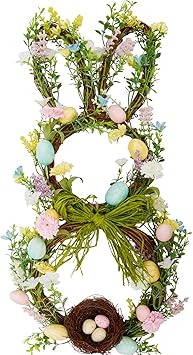 27 Inch Easter Bunny Wreath Pastel Spring Door Decor