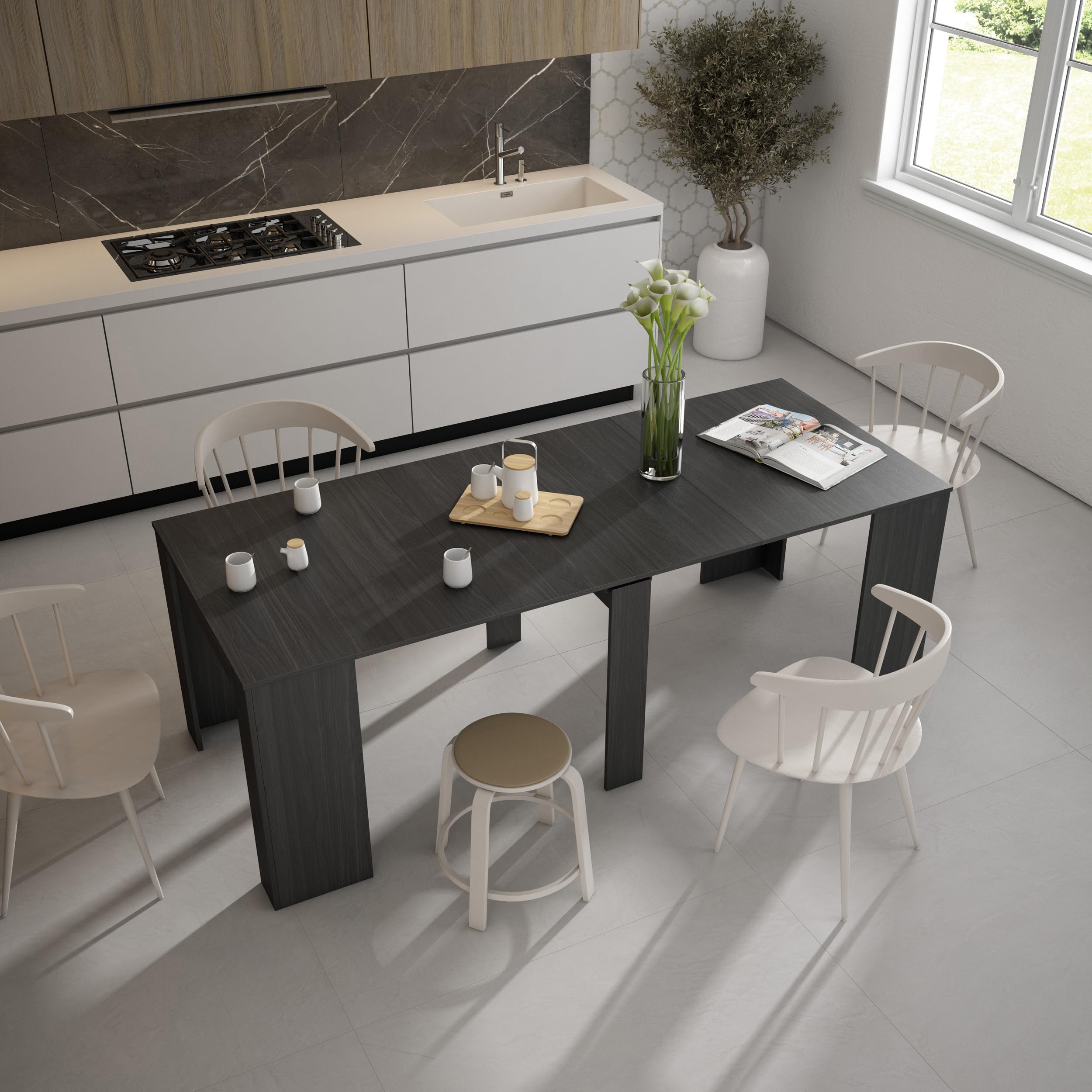 Skraut Home | Mesa Consola Extensible | Mesa Comedor Plegable | 220 | para 10 comensales | Comedor y Cocina | Estilo Moderno | Negro