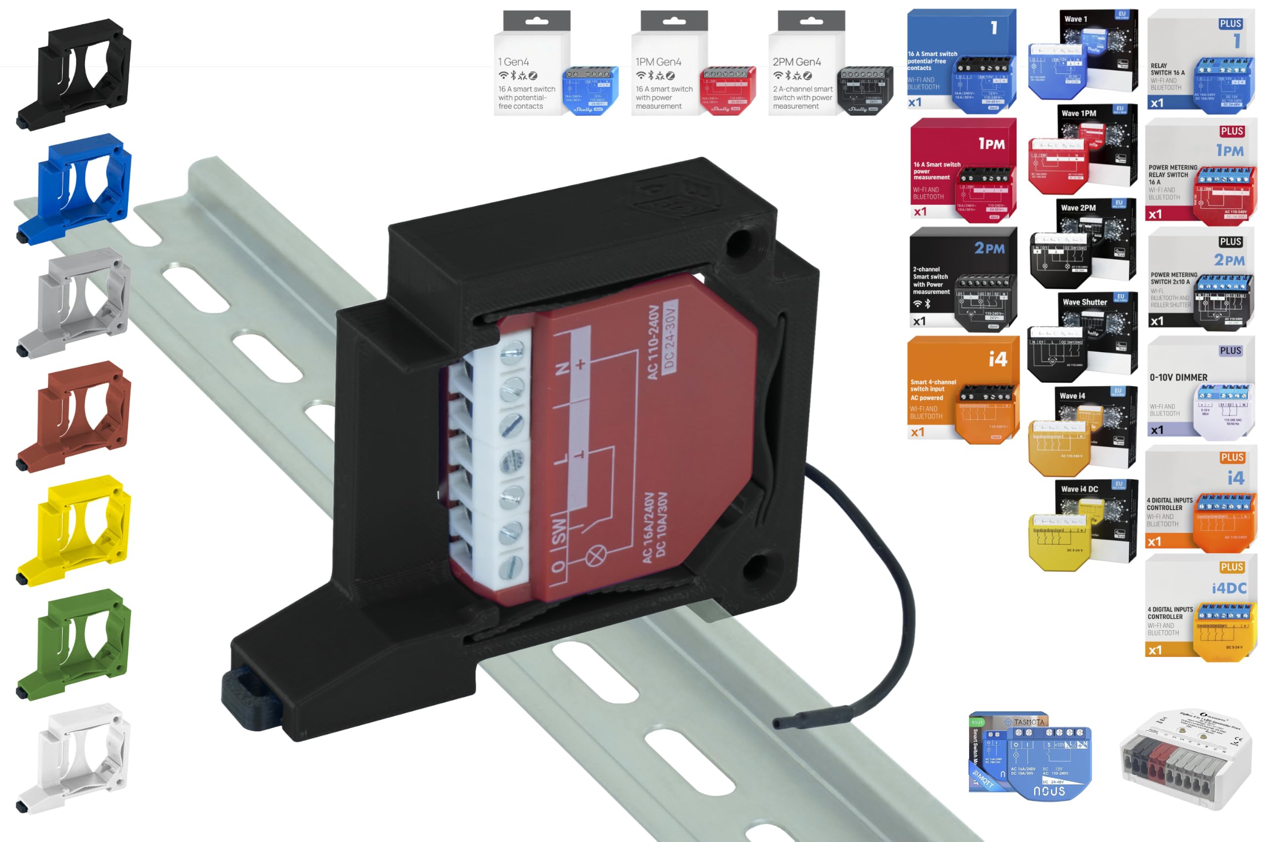 Print Worth 3D Allstar S Universal DIN Rail / Wall Mount / Adaptor for All (Can Mountable) Shelly Actuators and Many Others, for Mounting for 35 mm DIN Rail or Walls (Black (P), 1)