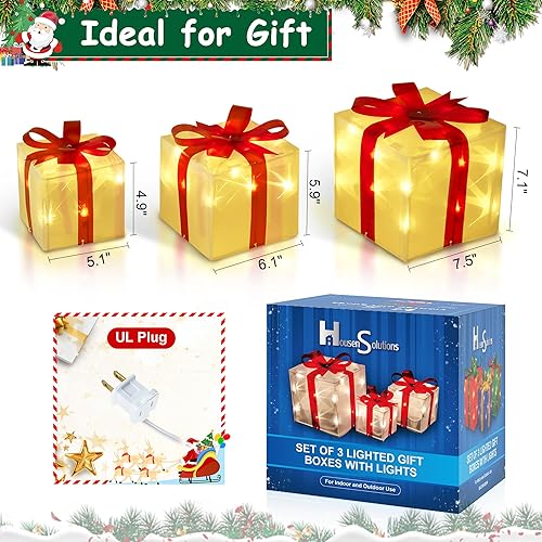 Miniatura 4 de Cajas de regalo iluminadas para decoración del día de San Valentín, juego de 3 cajas de regalo con luz LED preiluminada, juego de adornos de Navidad