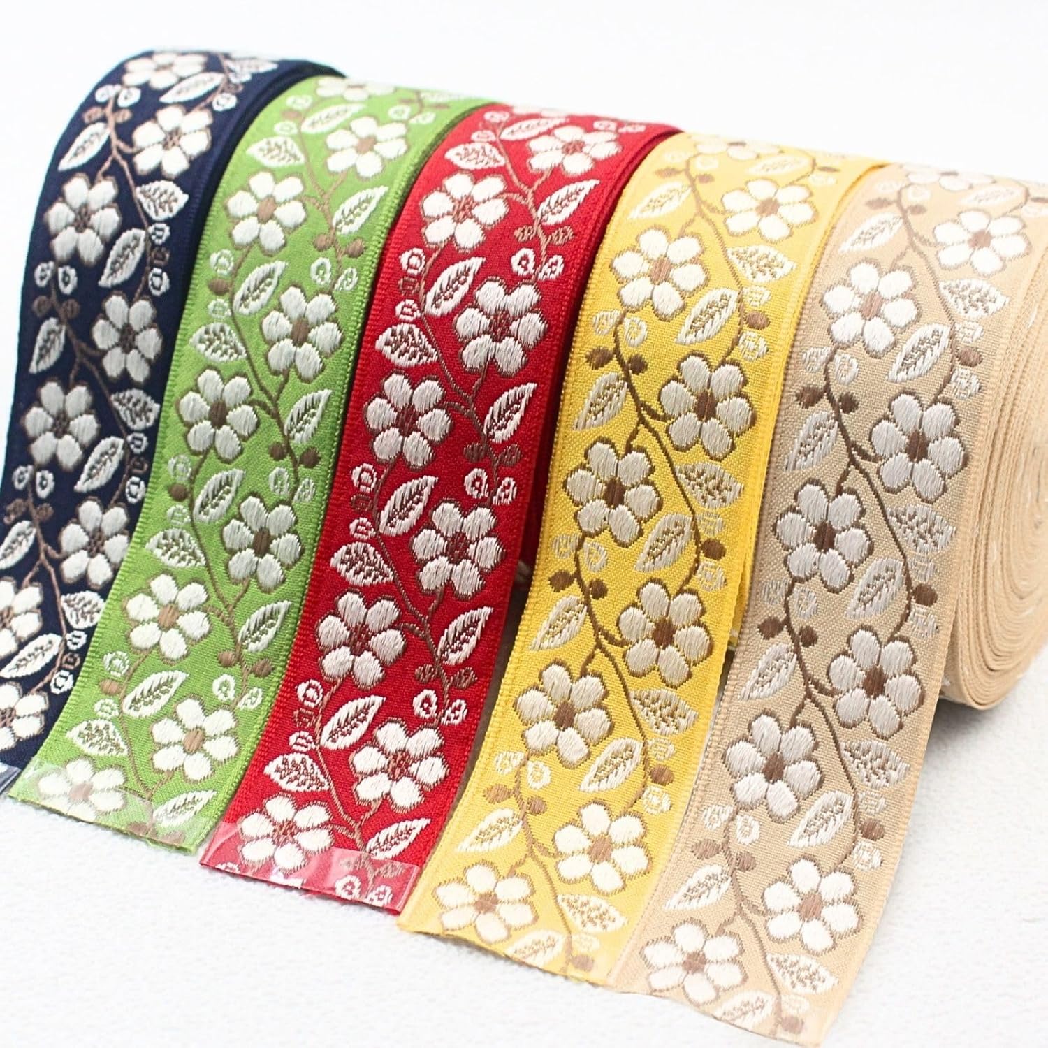PEARLY JUN 35 Yards 5 Colors Jacquard Ribbon Trim for Wewing Embroidered Ribbon Fabric Trim for Decorative Curtain DIY Sewing Crafting Embellishments Clothing Home Decor Gift Wrapping