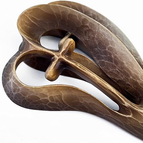 Vista 8 de Wooden Hand Cross, Handmade Wood Cross, Heart Design Cross, Wooden Carved Cross Wall Decor, Decorative Crosses for Wall Large and Small