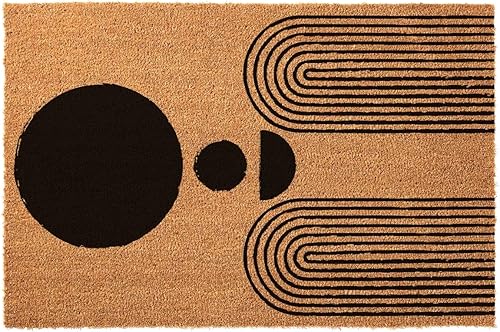 Divertido tapete de coco con estampado de sol de mediados de siglo, decoración moderna de bienvenida para porche delantero, alfombras personalizadas