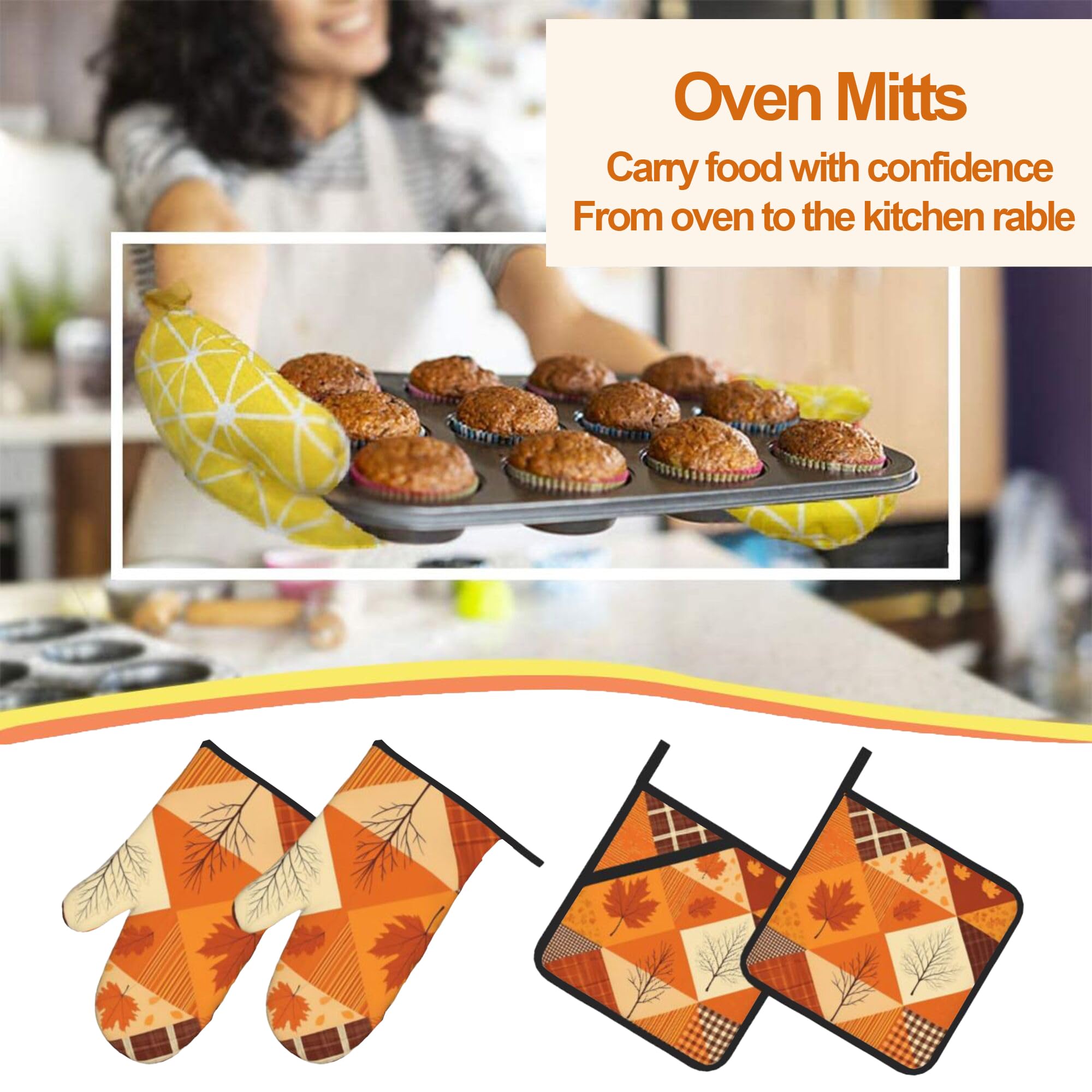 Ofenhandschuhe und Topflappen-Set, hitzebeständige Handschuhe, heiße Pads, für Küche, Kochen, Backen, Grillen, Grillen, Grillen, 4 Stück