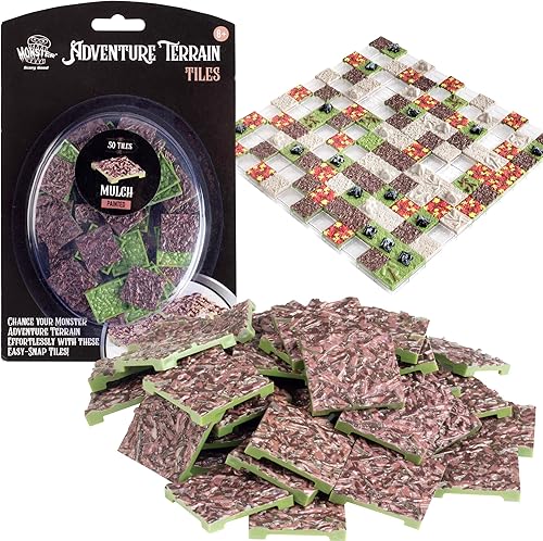 Monster Adventure Terrain - Paquete de expansión de 50 piezas de azulejos de mantillo, juego de azulejos pintados de 1 x 1 pulgada, increíble