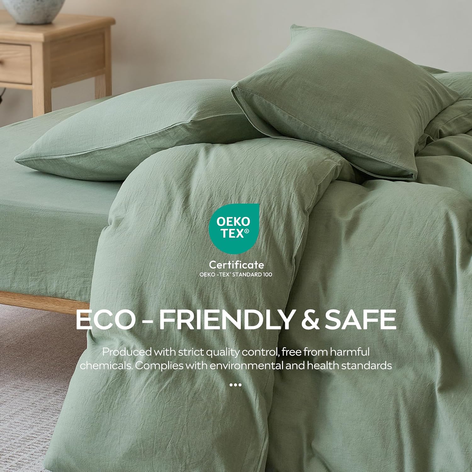 JELLYMONI Pillowcases Standard Set of 2 Wshed Cotton Envelope Pillow Covers Super Soft Sage Green 20×26in Bed Pillow Cases 100% Washed Cotton Soft Breathable (Pillows are not Included)