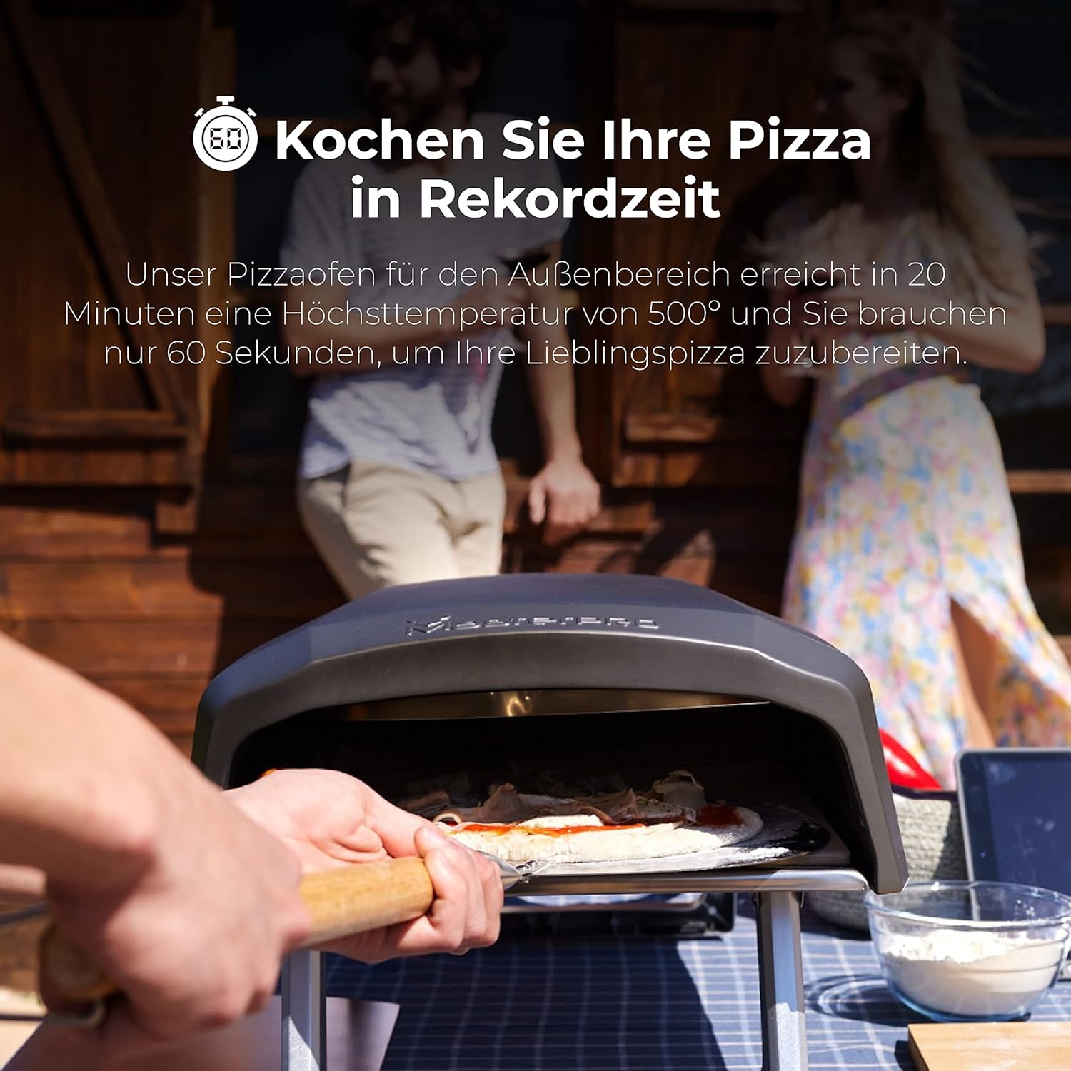MasterPro Napoli | Forno per Pizza | Forno a Gas Portatile con Rapida Cottura fino a 500ºC | Pizze Pronte in 60 Secondi | Con Borsa per il Trasporto, Pala e Vassoio in Pietra, Nero, BGKIT-0035 [Classe di efficienza energetica A]