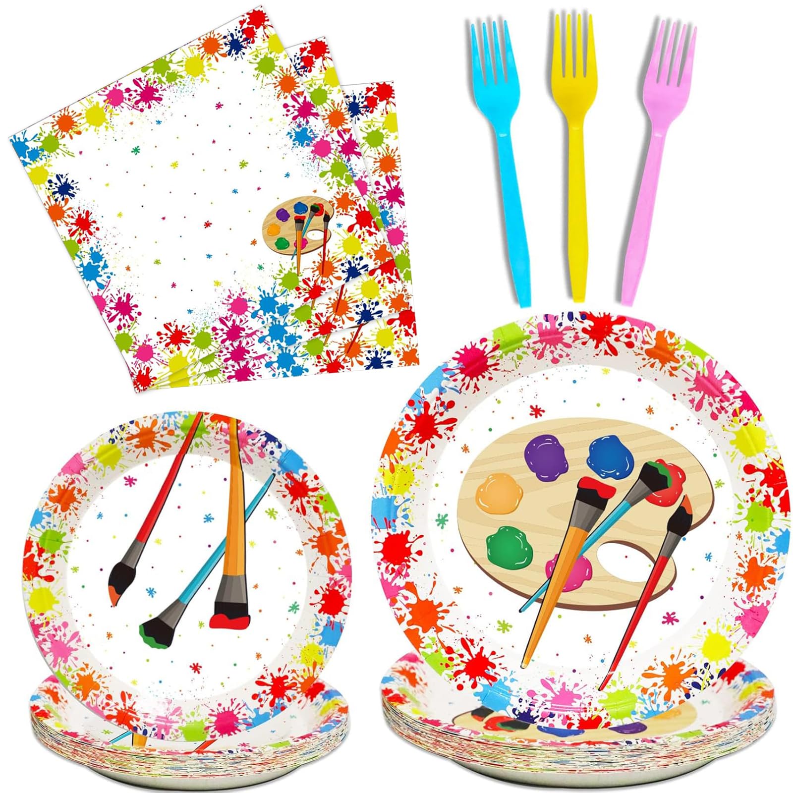96 Pcs Art Plates and Napkins Party Supplies Paint Tableware Set Painting Theme Party Decorations Favors for Art Paint Birthday Baby Shower Serves 24