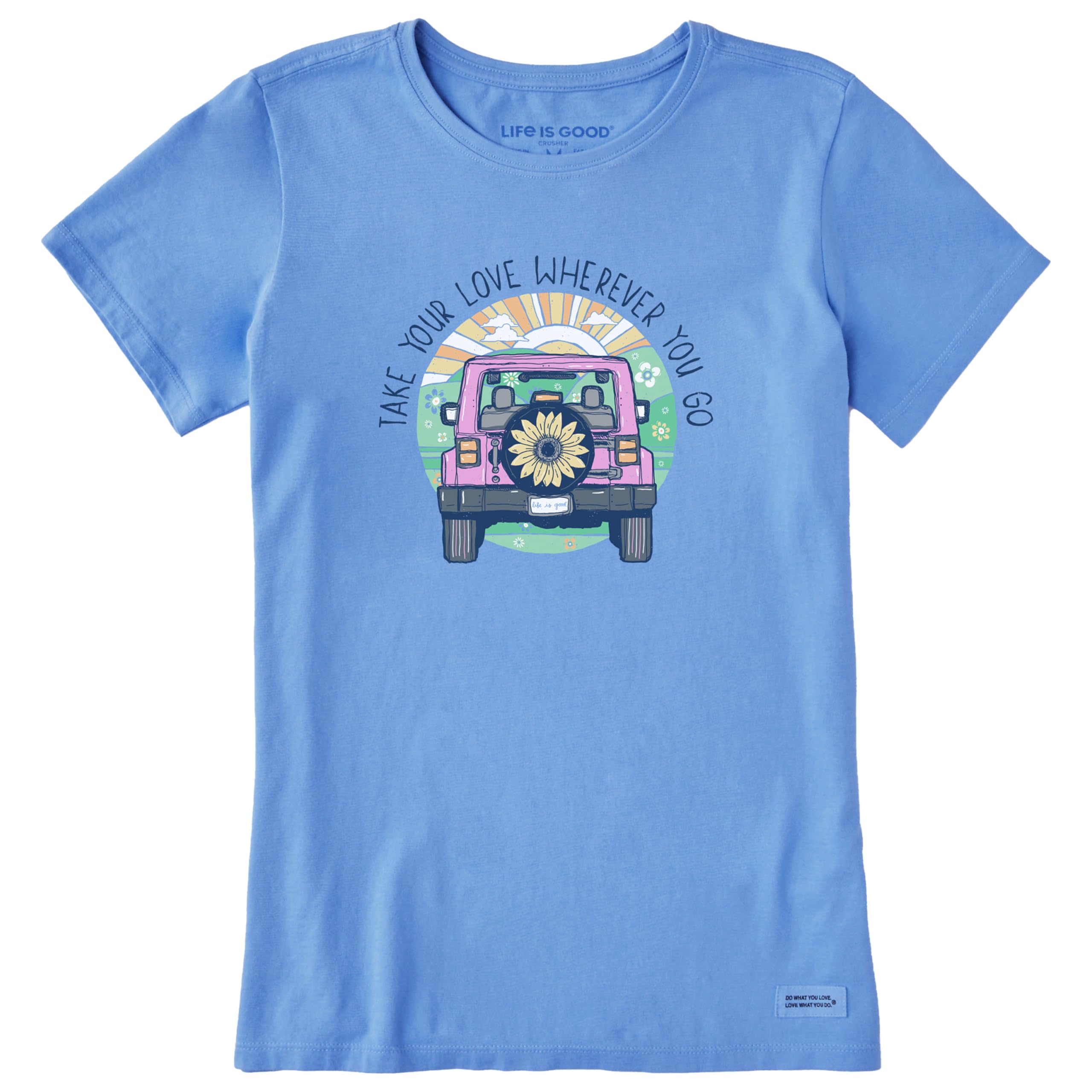 Life is Good Women's Crusher-Lite Tee Shirt, Short Sleeve Cotton Graphic T-Shirts, Take Your Love 4x4, Cornflower Blue, Large