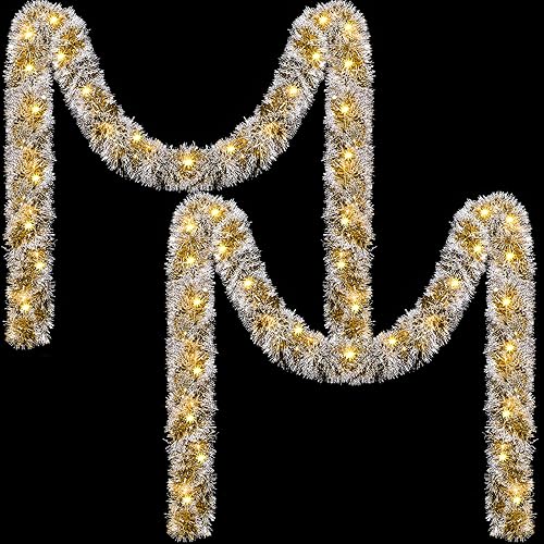 Miniatura 11 de Ceenna 2 guirnaldas de oropel de Navidad de 32.8 pies con 100 luces LED de 32.8 pies para colgar en la pared, árbol de Navidad, decoración de