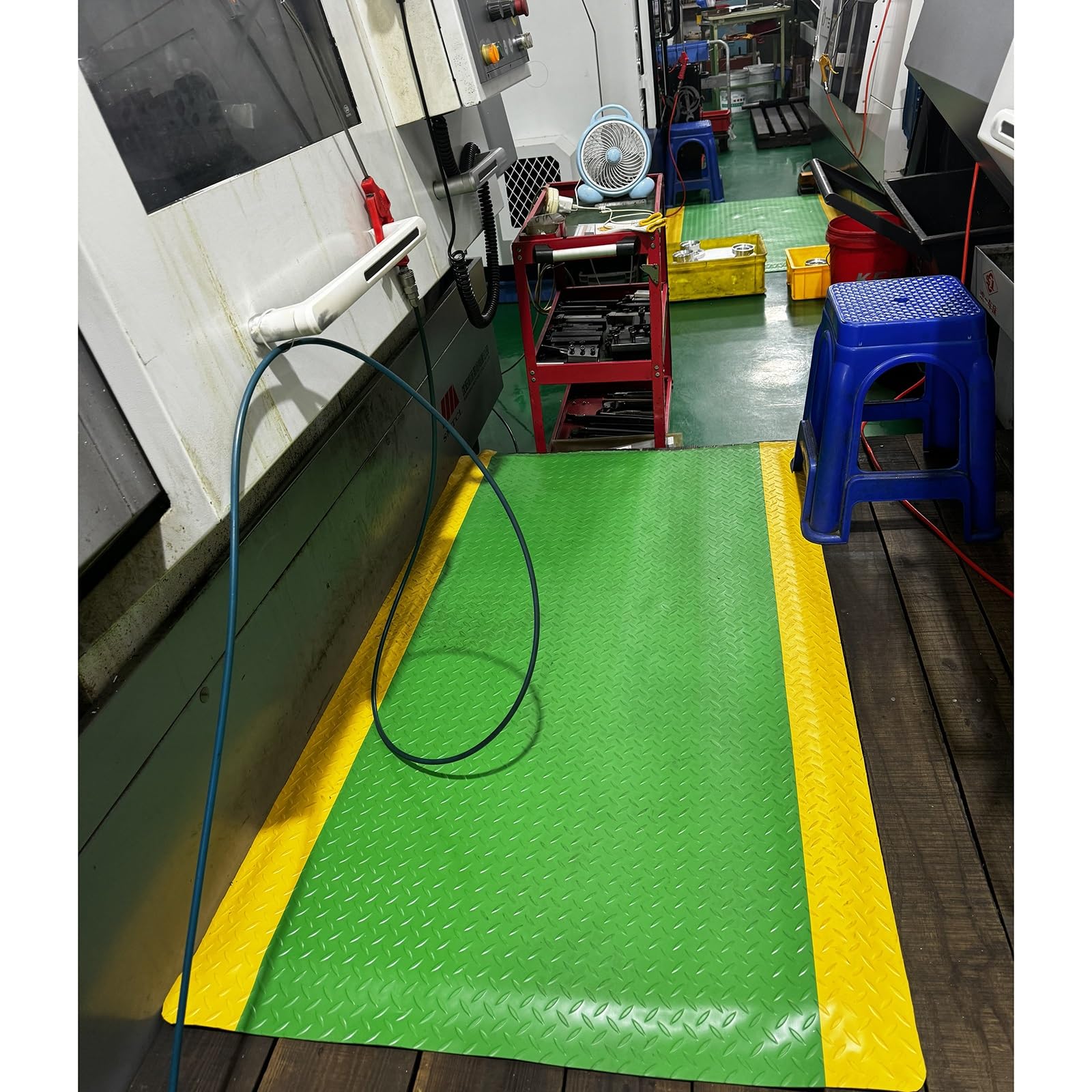 Tappeto Antifatiga Tappetino anti-fatica verde giallo + nero - 2/ 2,5/ 3 cm di spessore, tappetino da lavoro ergonomico antiscivolo per industria, attività commerciali, tappetini(A,120x250x2.5cm/48x10