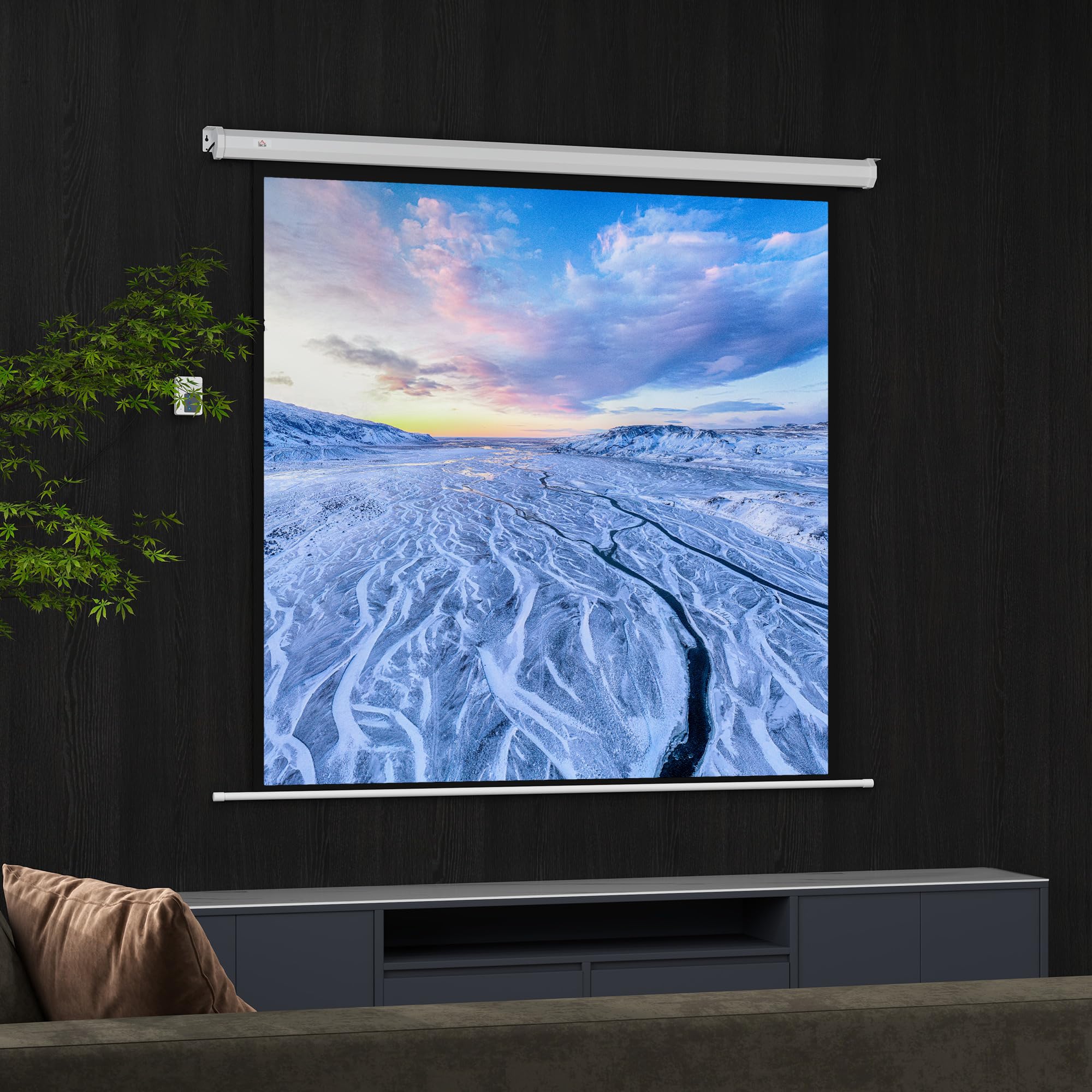HOMCOM Beamer Leinwand Elektrisch 165 x 165 cm 92 Zoll 1:1 HD 4K Rollo-Leinwand mit Motor, Fernbedienung Projektionsleinwand für Heimkino Büro-Präsentationen