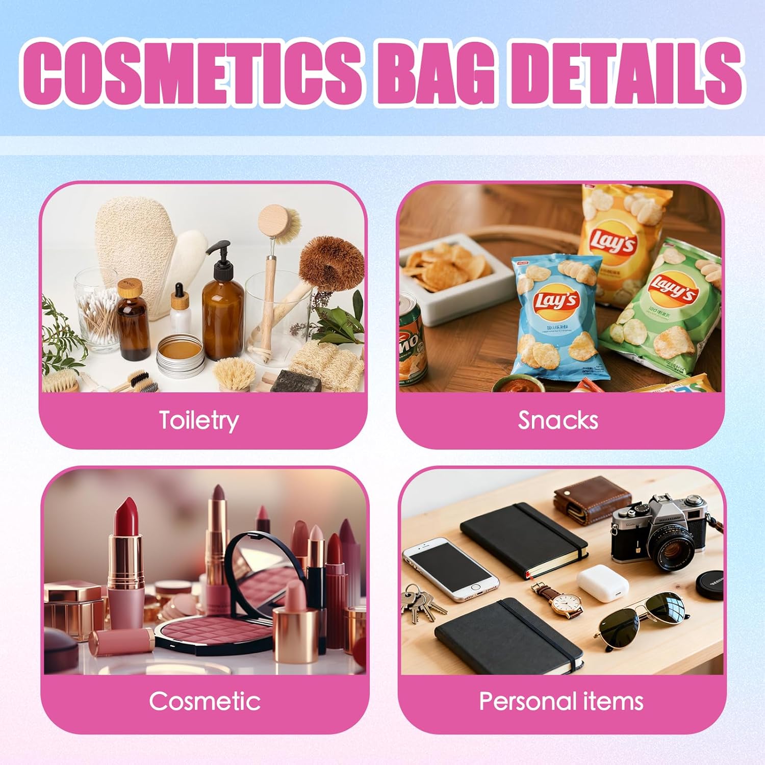 8 Pack Clear Cosmetic Bags for Adults, with Zipper & Strap, Lightweight Toiletry Organizer for Travel & Daily Use (Pink)