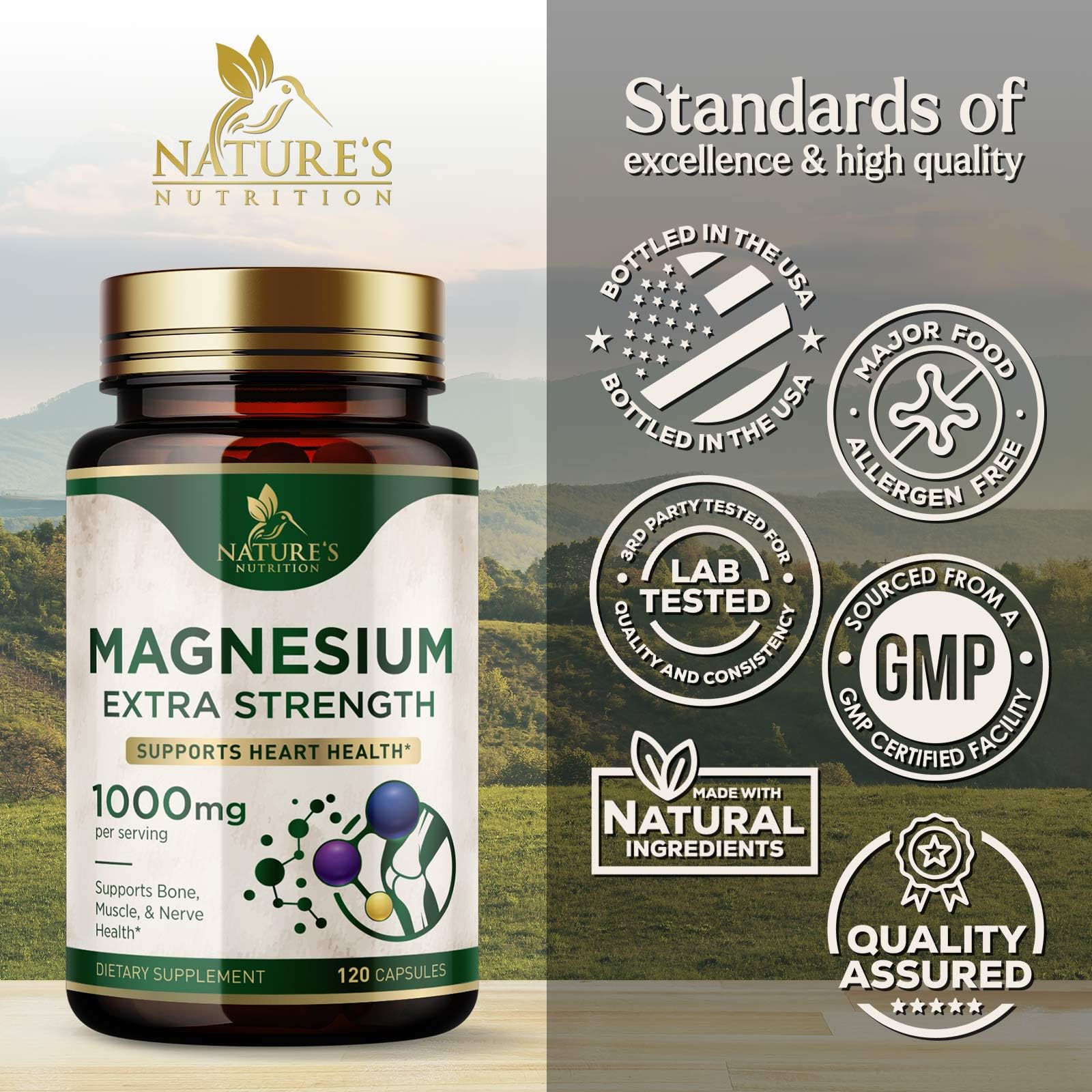 Magnesium Citrate 1000mg Extra Strength Magnesium Supplement for Bone, Muscle, Nerves & Heart Health Support, Natural Magnesium for Constipation, Calm & Relaxation Support, USA Bottled - 120 Capsules — Amazon image 4