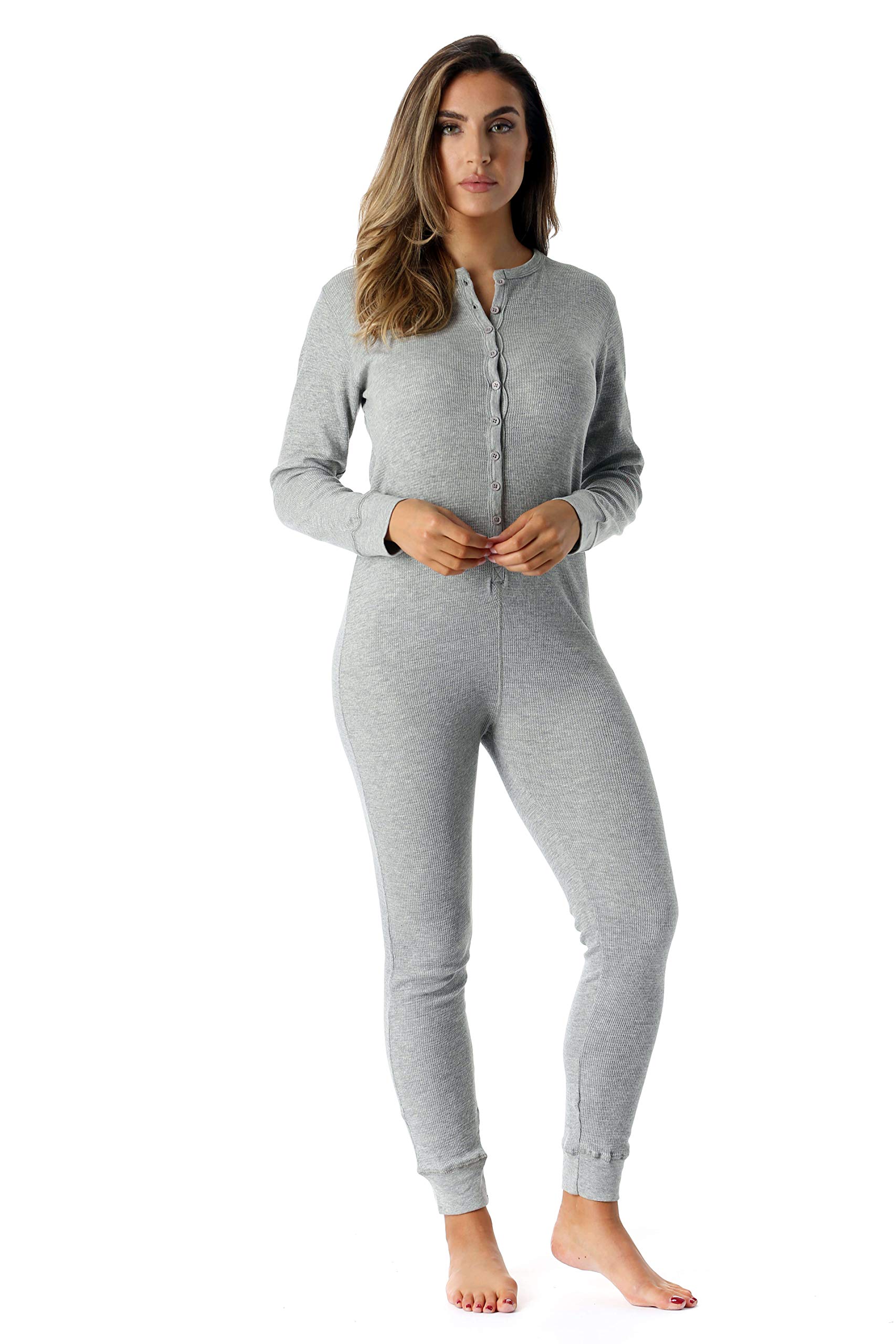 #Followme Women's Grey Thermal Henley Onesie Union Suit, Xs