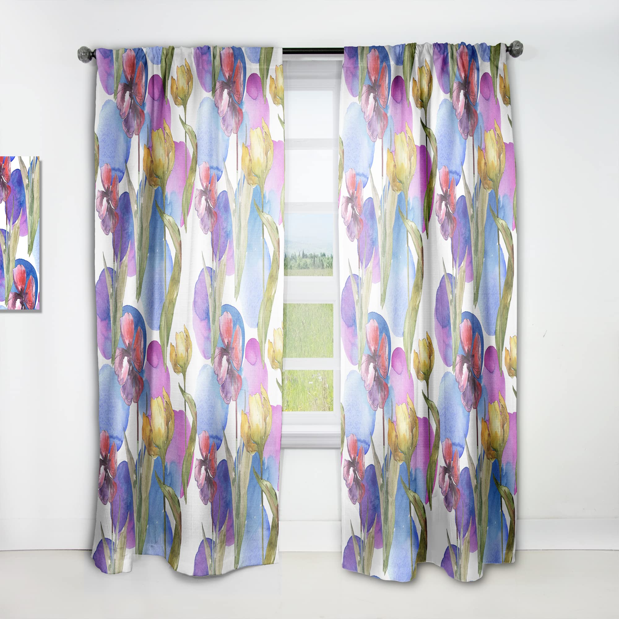 Rideaux rétro tulipes violettes pour créer un salon vintage chaleureux
