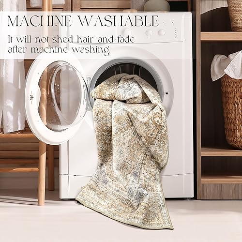 Miniatura 6 de MUJOO Alfombra pequeña de estilo bohemio, lavable, color beige, para dormitorio, entrada, antideslizante, para baño, guardería, puerta, ducha,